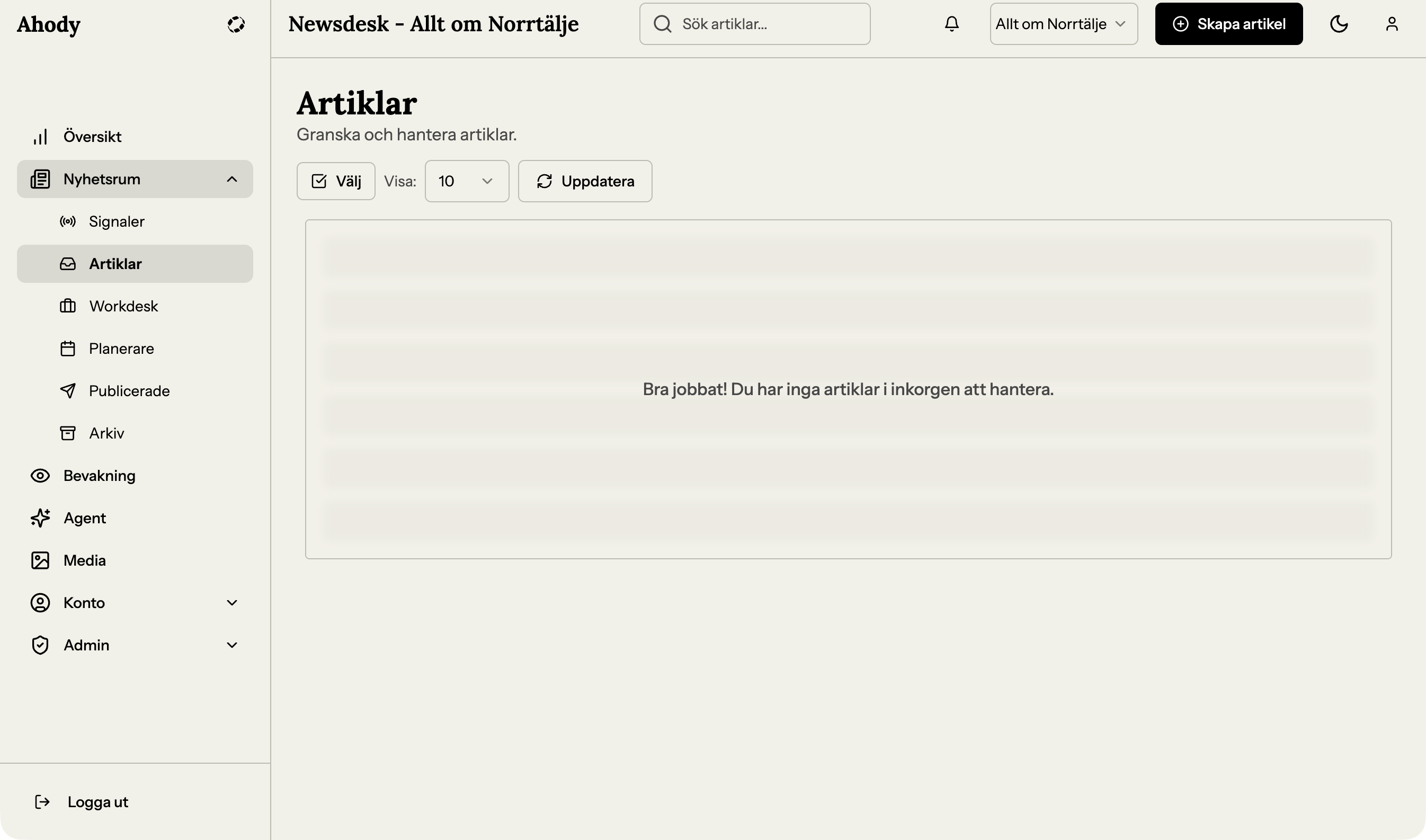 Inkorgen med filter-kontroller uppe