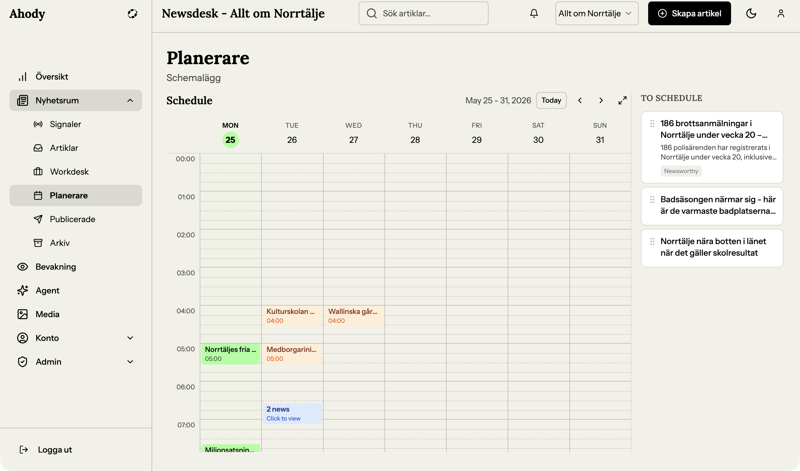 Planeraren — schemalagda artiklar
