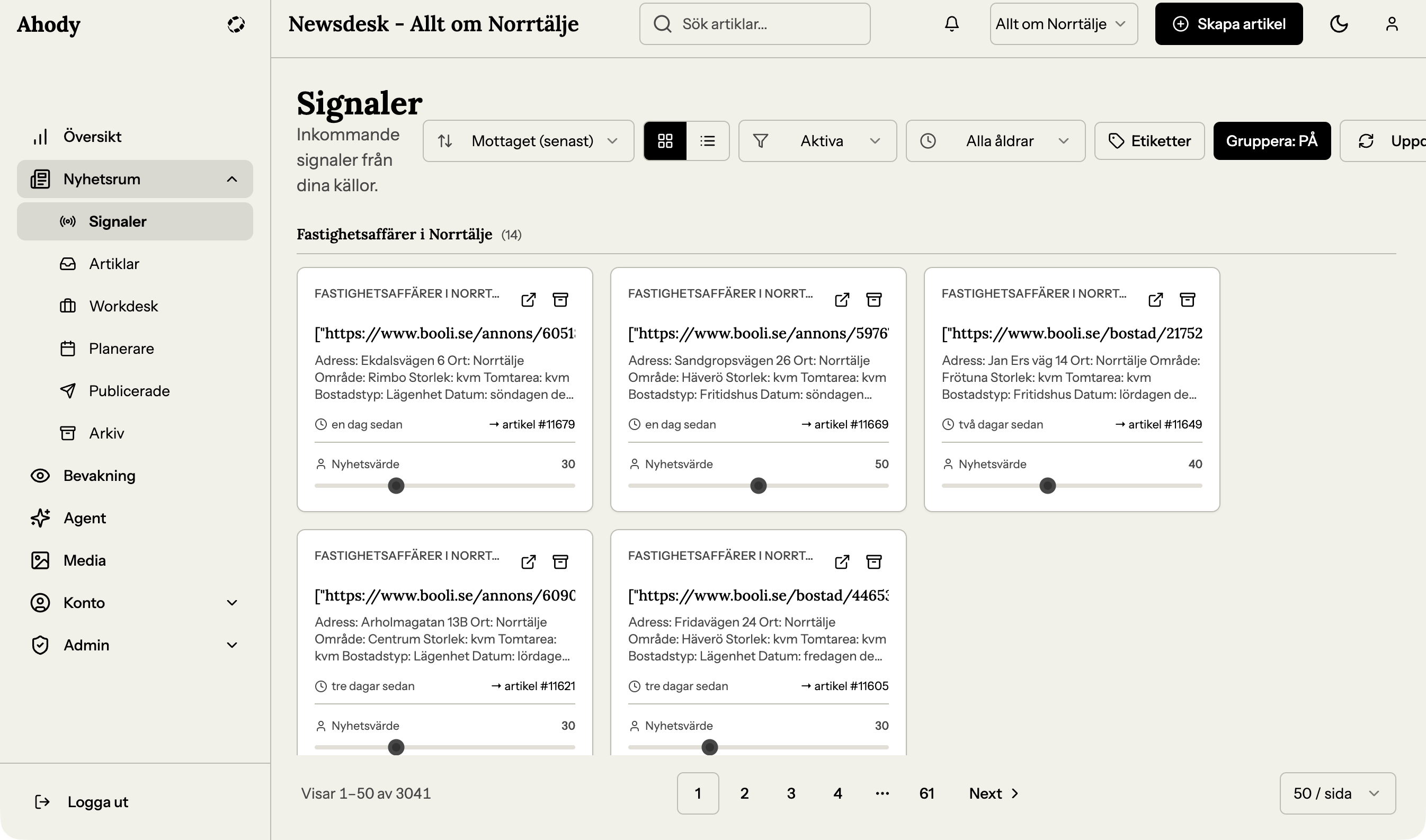 Signaler-vyn — alternativ till AI-auto-skriv